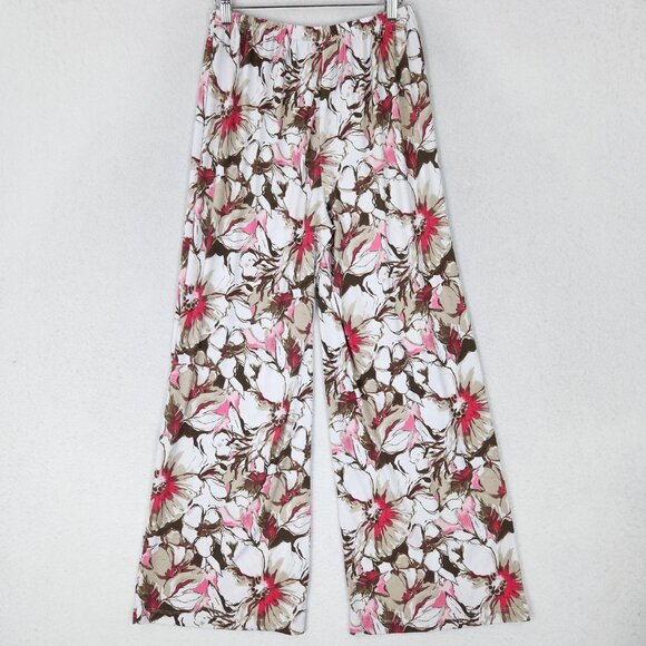 Chicos Pants Womens 1 Pink Brown 8 Floral Wide Leg Lightweight Pull On Easy Wear - Picture 7 of 11